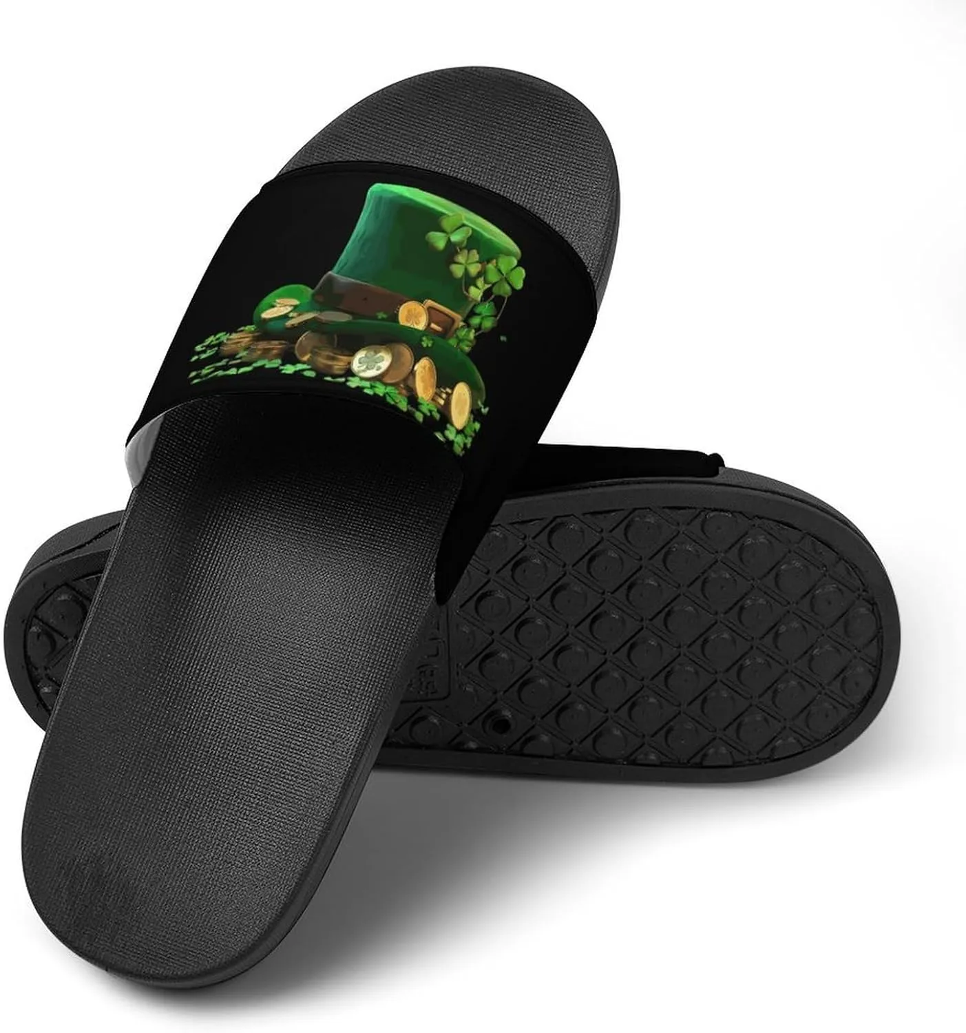 St Patrick's Day Clover Hat House Sandals Non Slip Slippers Quick Drying Bathroom Shower Shoes for Women Men