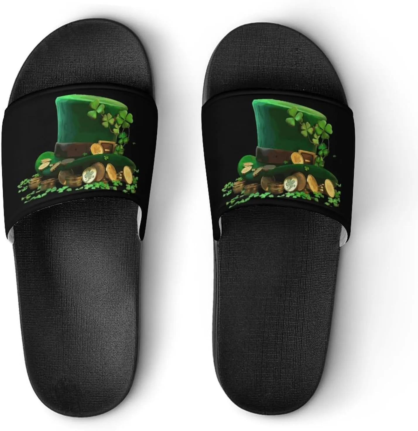St Patrick's Day Clover Hat House Sandals Non Slip Slippers Quick Drying Bathroom Shower Shoes for Women Men