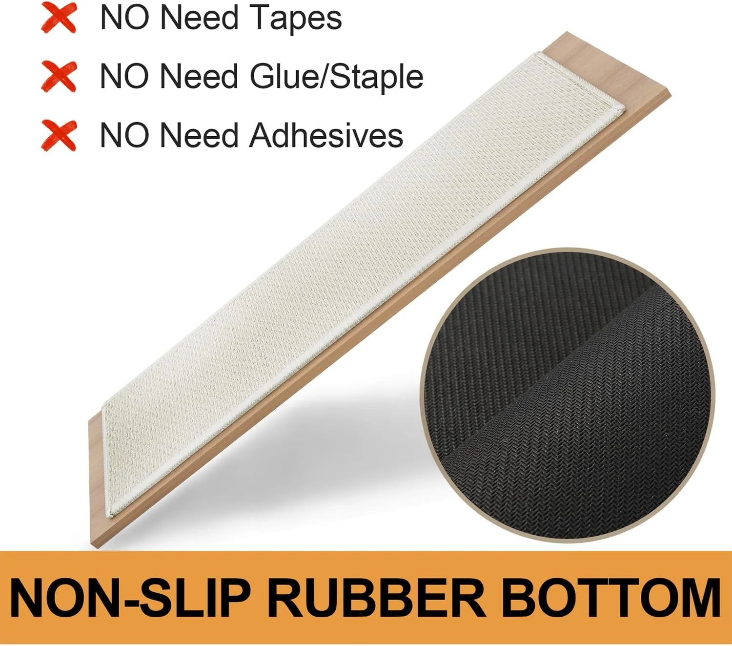 Stair Treads Carpet for Wooden Steps with Non Slip Rubber Backing, 100% Polyester Soft Stairs Resistant Indoor Skid Runner Safety Rugs for Kids Elders and Pets (4, Cream, 30" * 8")