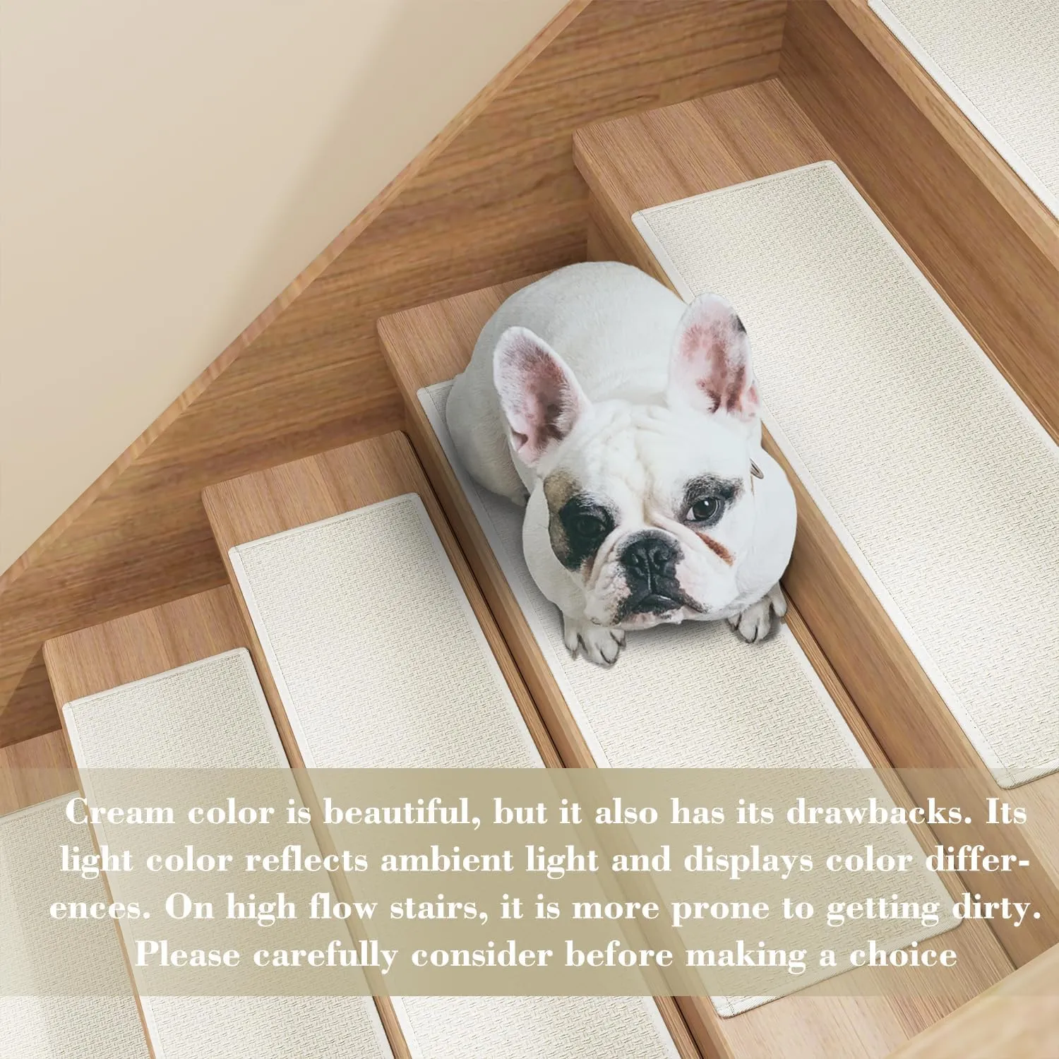 Stair Treads Carpet for Wooden Steps with Non Slip Rubber Backing, 100% Polyester Soft Stairs Resistant Indoor Skid Runner Safety Rugs for Kids Elders and Pets (4, Cream, 30" * 8")