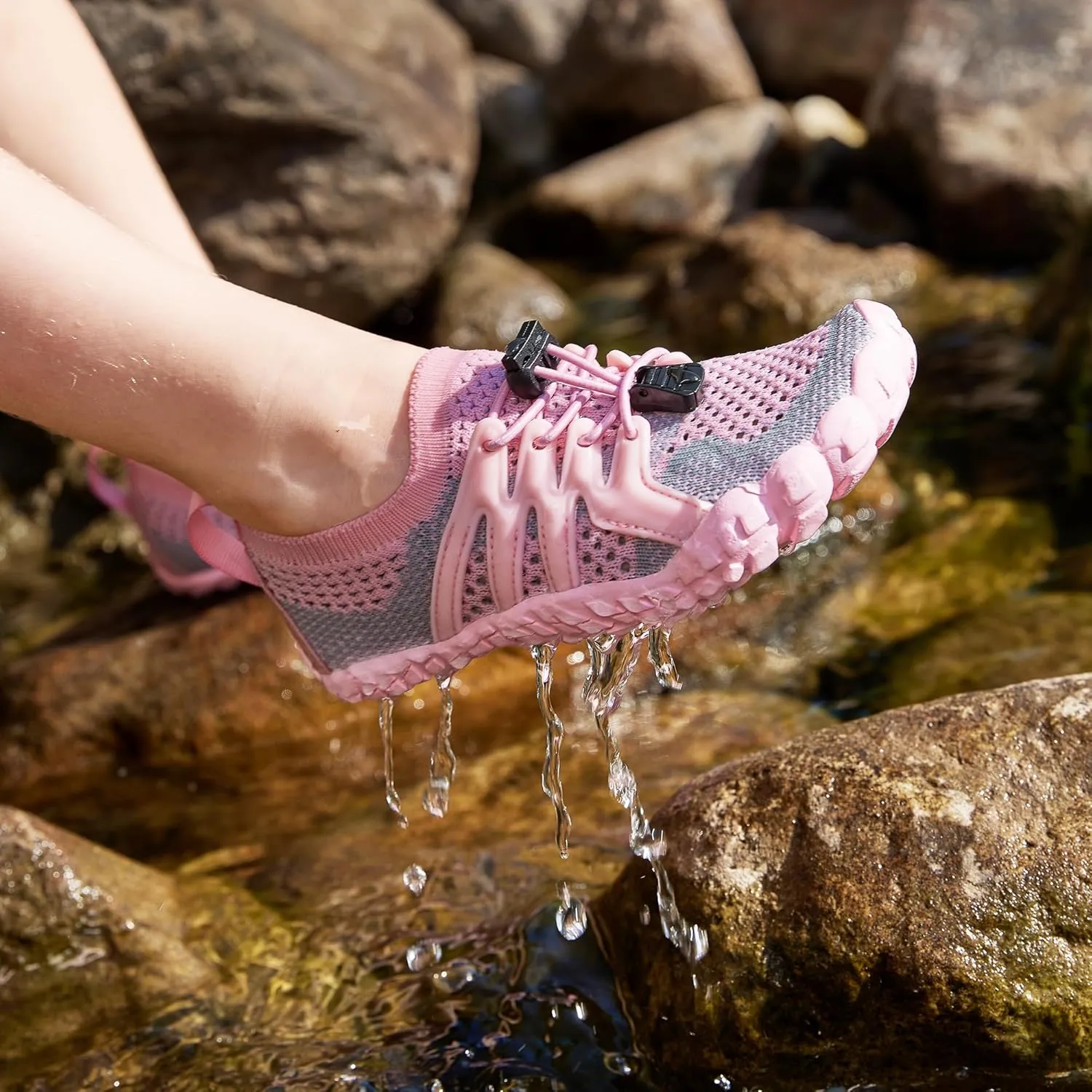 Stelle Girls Boys Water Shoes Aqua Socks with Adjustable Laces Quick Drying Beach Sports Non Slip Swimming Hiking Shoes