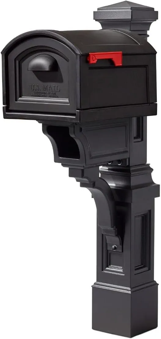 Step2 Atherton Extra Large Mailbox & Post, Weather Resistant, Large Outdoor Mailboxes, Made of Durable Plastic, Easy to Install, Flag Included, Onyx Black