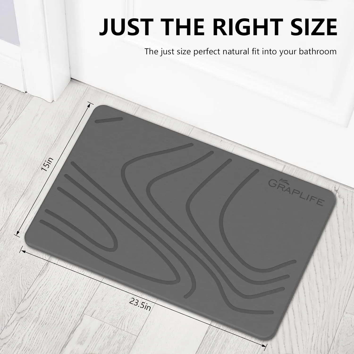 Stone Bath Mat 2 Pack Super Absorbent Diatomaceous Earth Shower Mat for Bathroom Tub, Non-Slip Fast Drying Mats Easy to Clean Gray