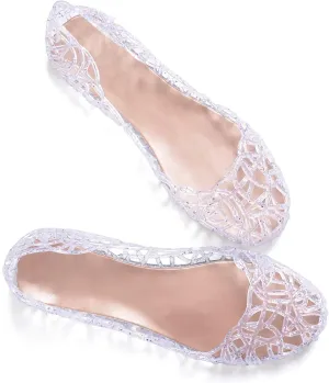 Stunner Women's Beach Jelly Shoes Slip On Crystal Summer Soft Hollow Ballet Flats