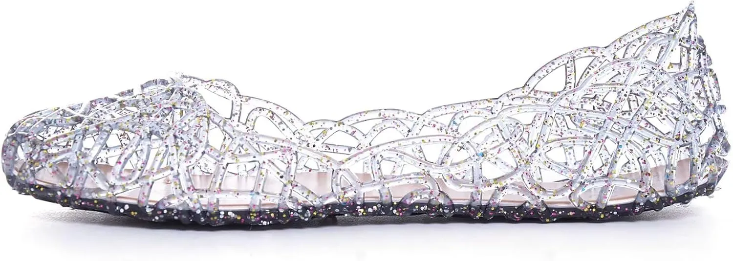 Stunner Women's Beach Jelly Shoes Slip On Crystal Summer Soft Hollow Ballet Flats