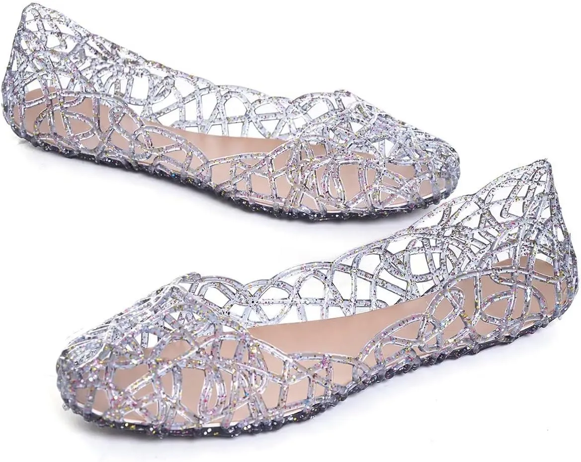Stunner Women's Beach Jelly Shoes Slip On Crystal Summer Soft Hollow Ballet Flats