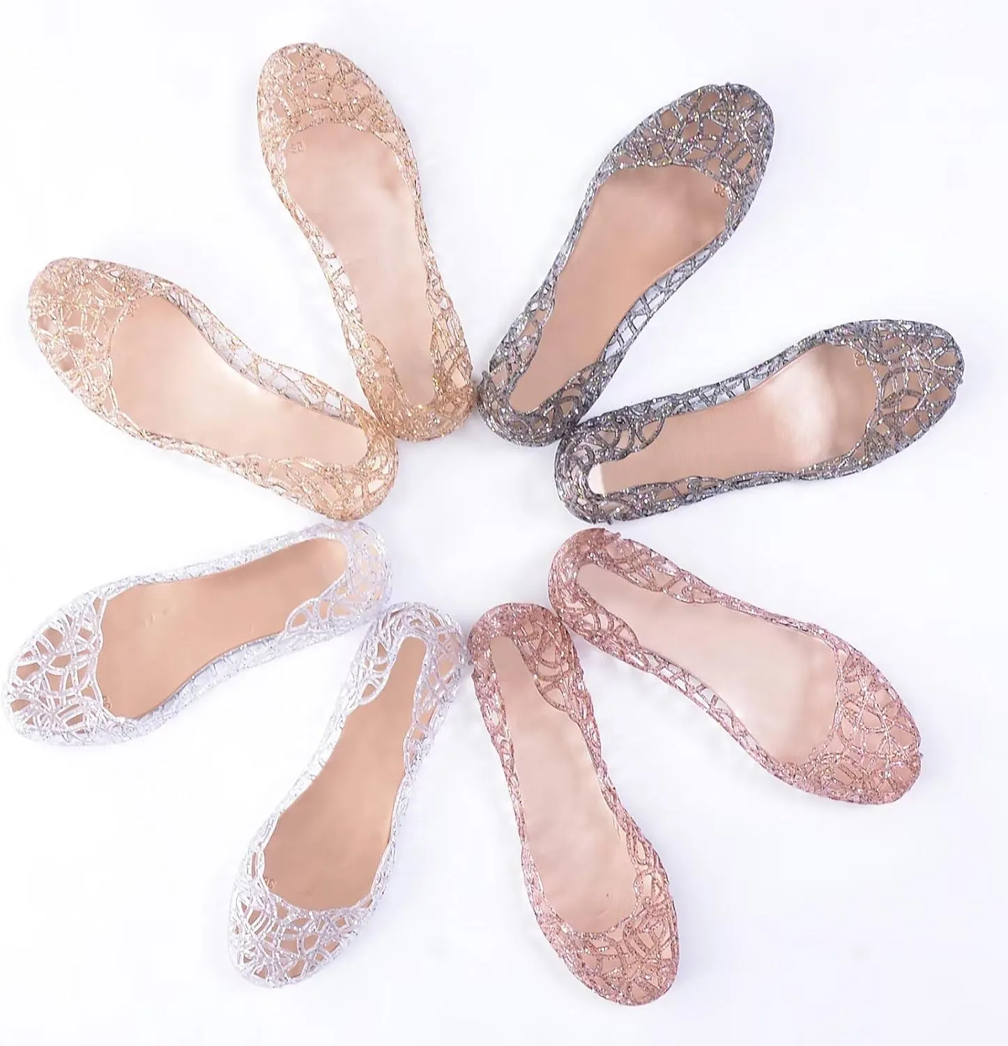 Stunner Women's Beach Jelly Shoes Slip On Crystal Summer Soft Hollow Ballet Flats