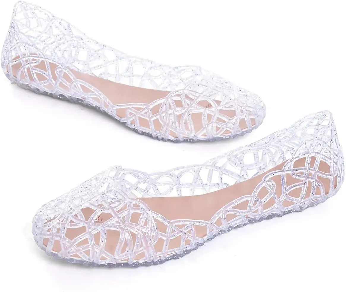 Stunner Women's Beach Jelly Shoes Slip On Crystal Summer Soft Hollow Ballet Flats
