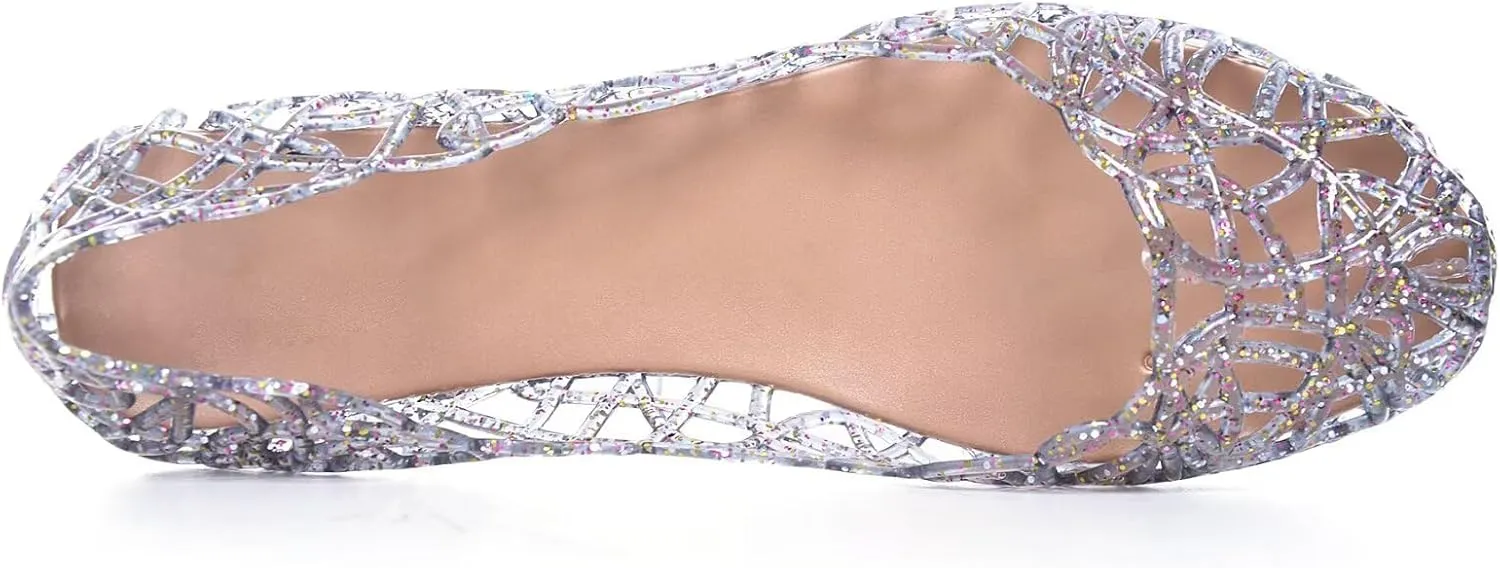 Stunner Women's Beach Jelly Shoes Slip On Crystal Summer Soft Hollow Ballet Flats