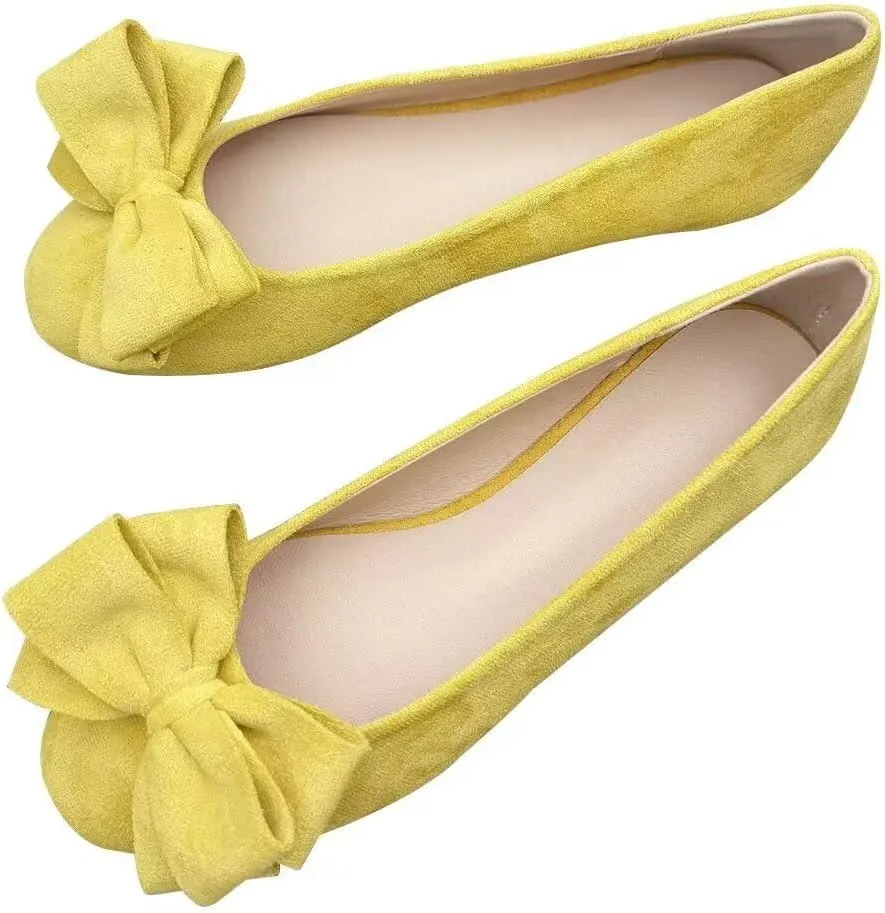 Stunner Women's Bowknot Ballet Flats Comfortable Round Toe Dress Shoes Soft Slip On Velvet Flats