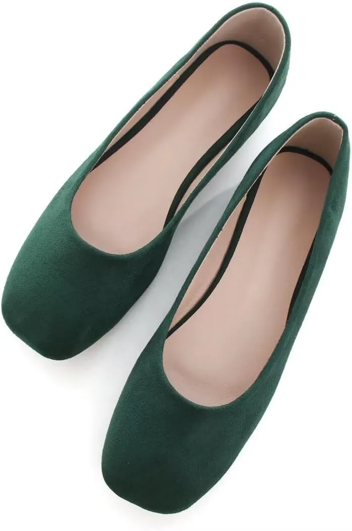 Stunner Women's Comfortable Slip On Ballet Shoes Square Toe Dress Flats Soft Walking Flats