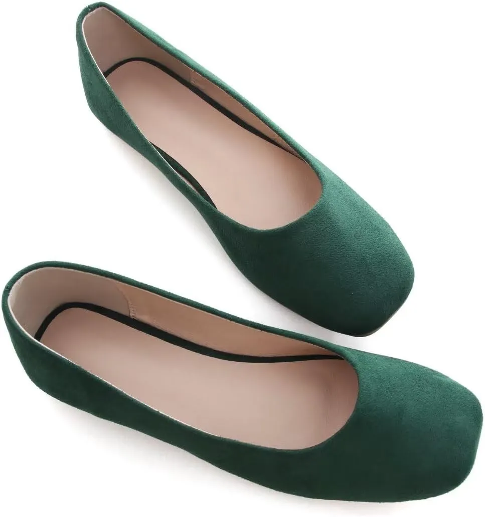 Stunner Women's Comfortable Slip On Ballet Shoes Square Toe Dress Flats Soft Walking Flats