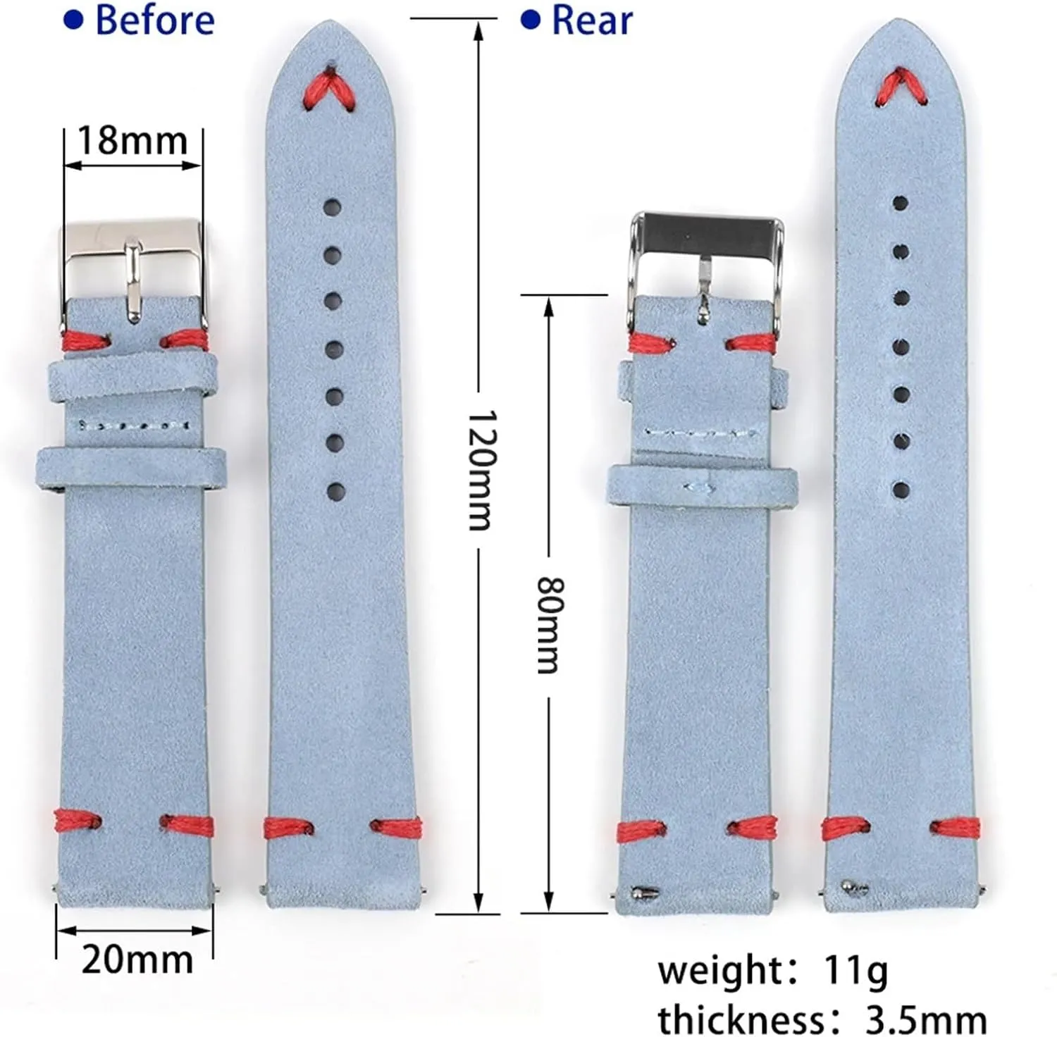 Suede Leather Watch Band 18 20 22 24mm Watch Strap Replacement Wristband Handmade Stitching Watchband