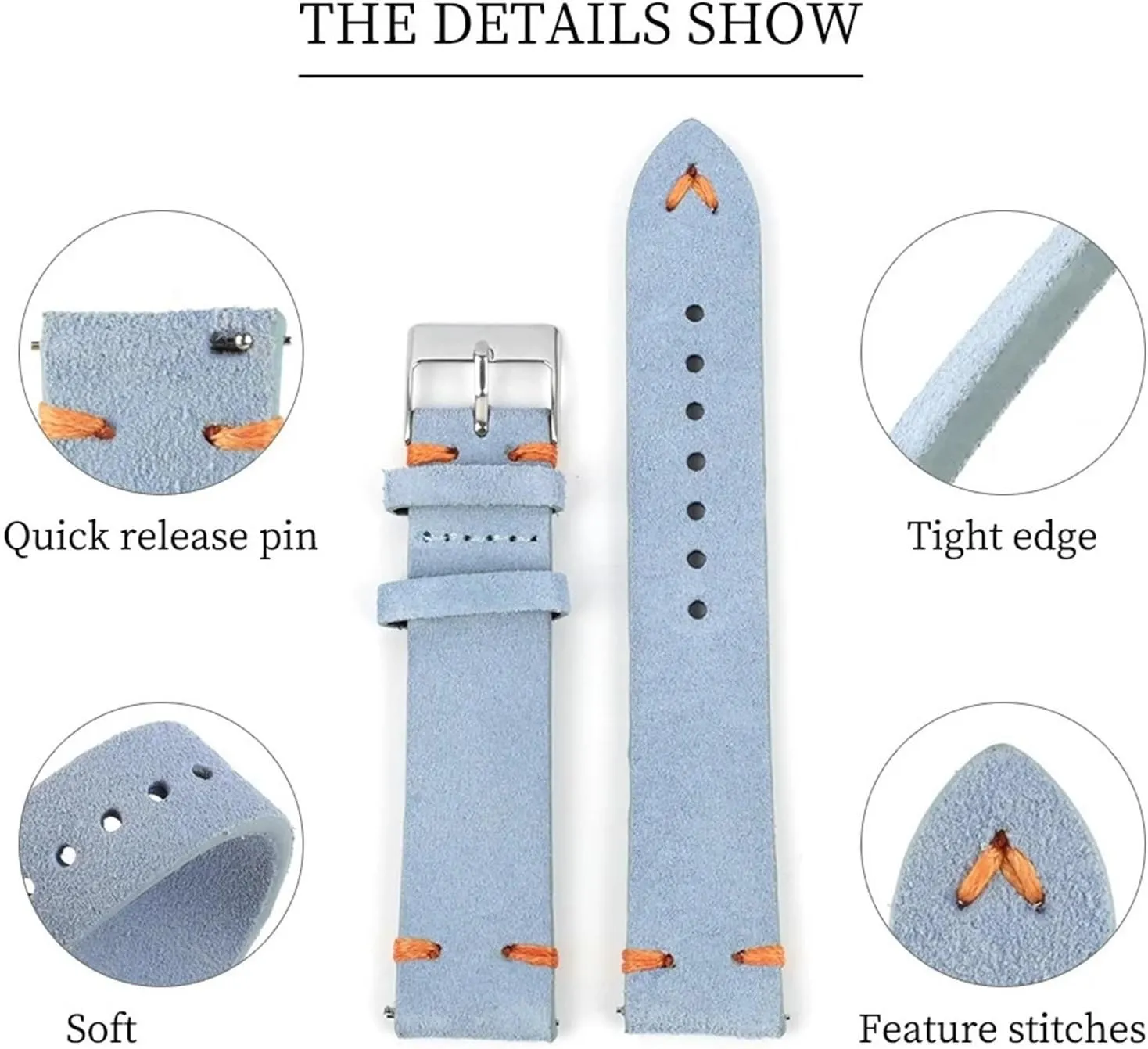 Suede Leather Watch Band 18 20 22 24mm Watch Strap Replacement Wristband Handmade Stitching Watchband