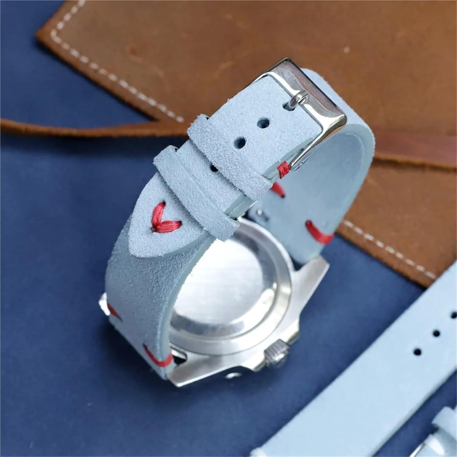 Suede Leather Watch Band 18 20 22 24mm Watch Strap Replacement Wristband Handmade Stitching Watchband
