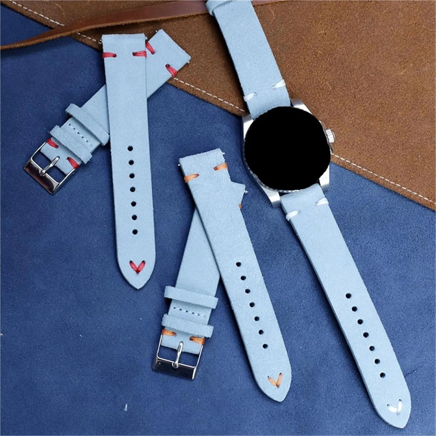 Suede Leather Watch Band 18 20 22 24mm Watch Strap Replacement Wristband Handmade Stitching Watchband
