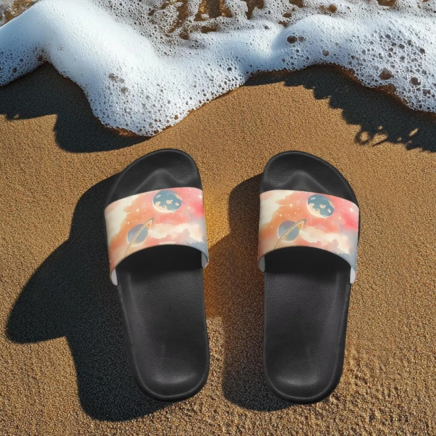 Summer Slide Sandals for Women Lightweight Comfort Open Toe Single Band Slides Shower Non-Slip Quick-Dry Slippers Thickened Sole Black Size 5-12.5