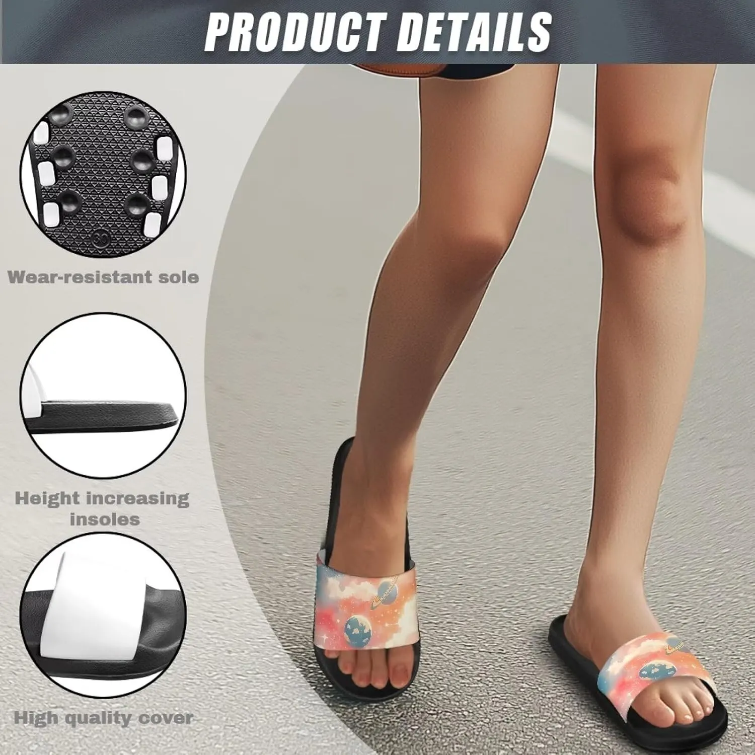 Summer Slide Sandals for Women Lightweight Comfort Open Toe Single Band Slides Shower Non-Slip Quick-Dry Slippers Thickened Sole Black Size 5-12.5