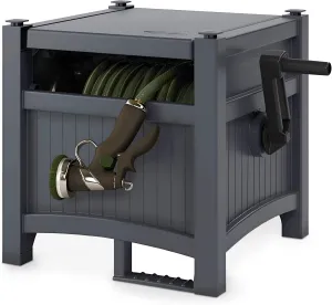 Suncast Hideaway Garden Hose Reel, Holds 100' of 5/8" Standard Vinyl Hose, Cyberspace Grey