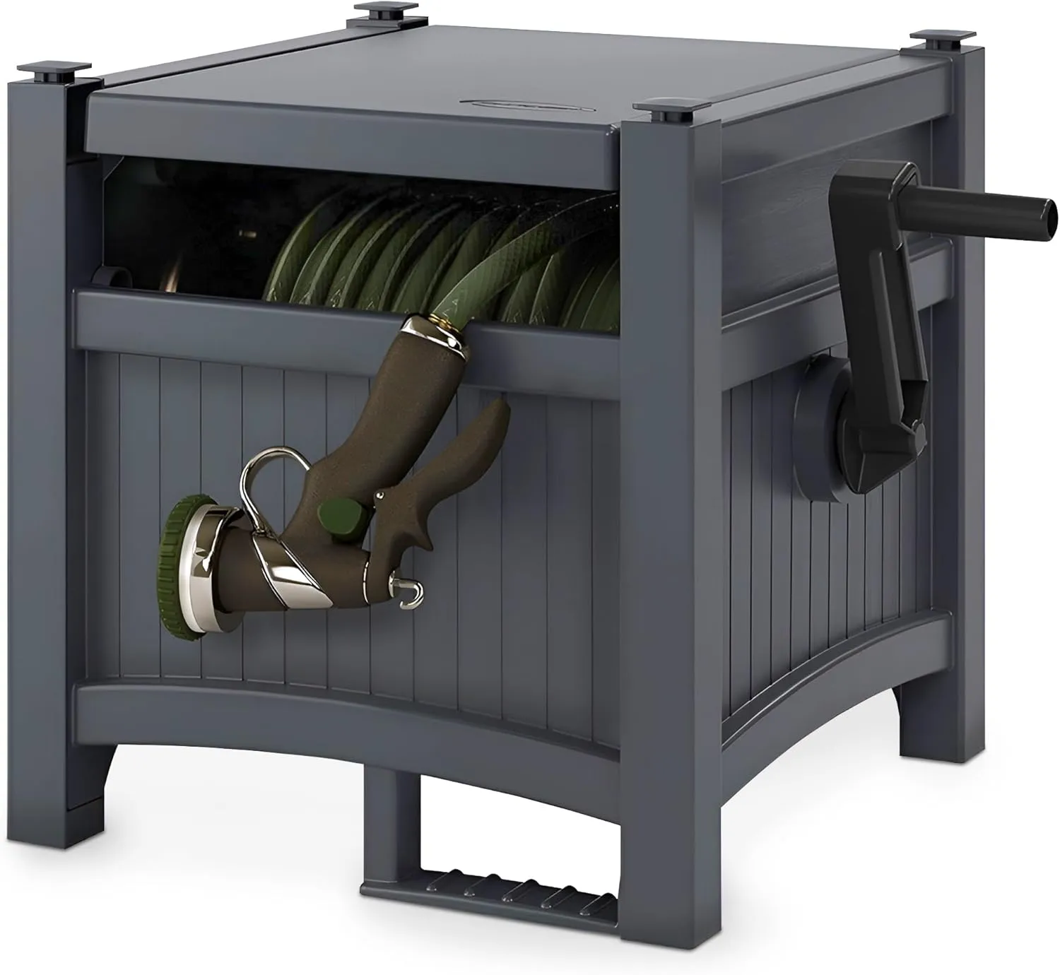 Suncast Hideaway Garden Hose Reel, Holds 100' of 5/8" Standard Vinyl Hose, Cyberspace Grey