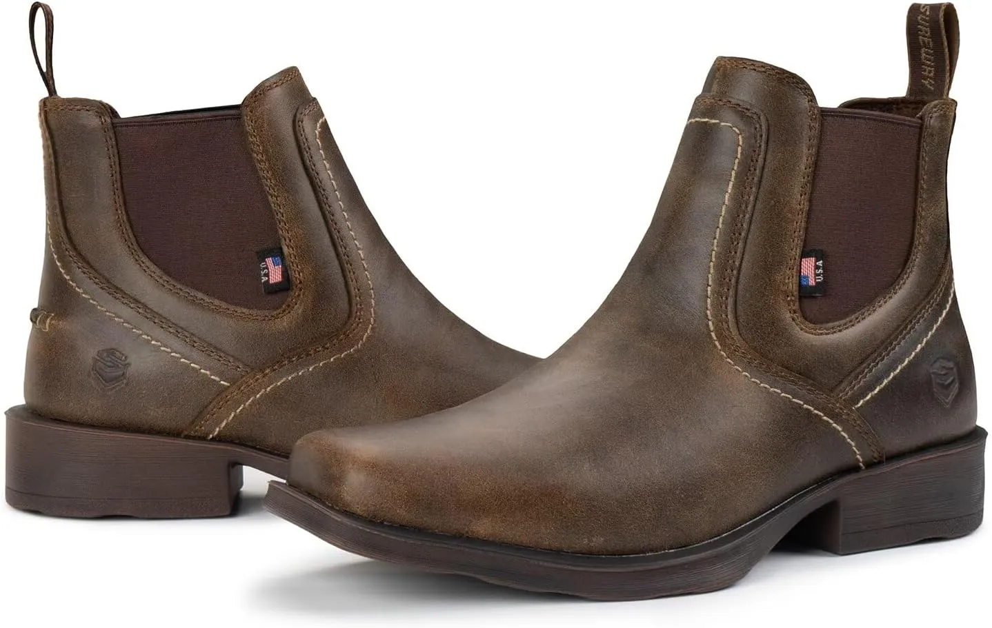 SUREWAY Cowboy Boots for Men - Square Toe Mens Western Slip on Boots, Slip Resistant Country Boots, Durable Comfortable, Old West Style Casual/Work/Dress Shoes