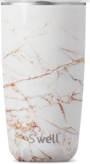 S'well Stainless Steel Tumbler with Slide-Open Lid, 18oz, Calacatta Gold, Triple Layered Vacuum Insulated Containers Keeps Drinks Cold for 12 Hours and Hot for 4, BPA Free