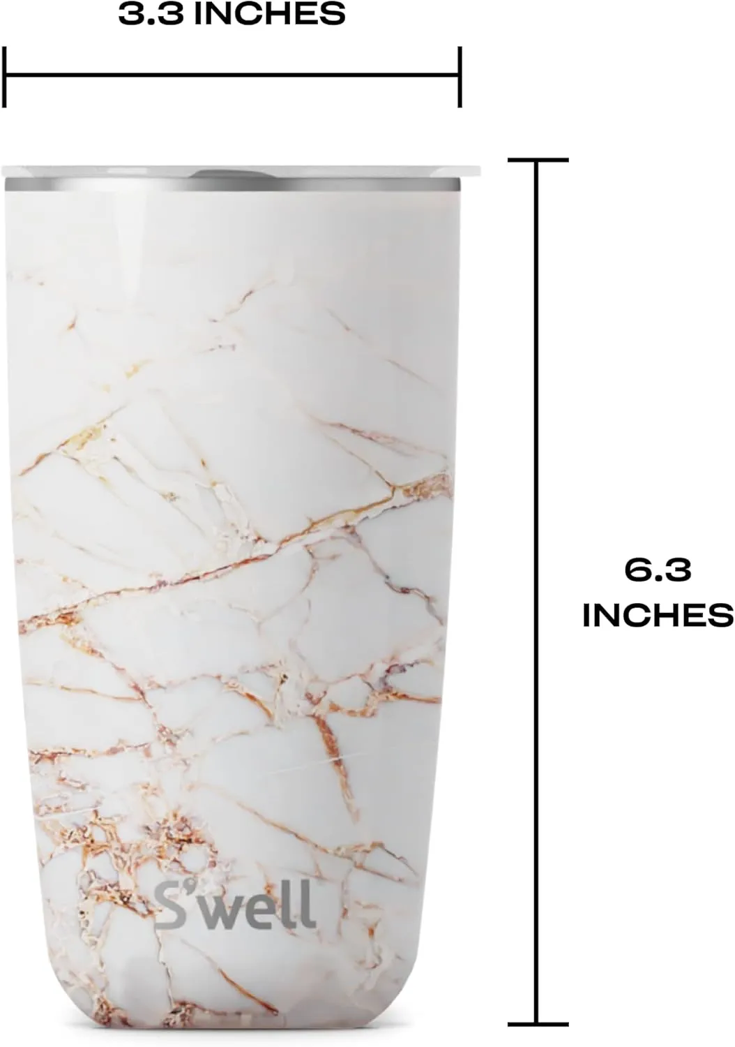 S'well Stainless Steel Tumbler with Slide-Open Lid, 18oz, Calacatta Gold, Triple Layered Vacuum Insulated Containers Keeps Drinks Cold for 12 Hours and Hot for 4, BPA Free