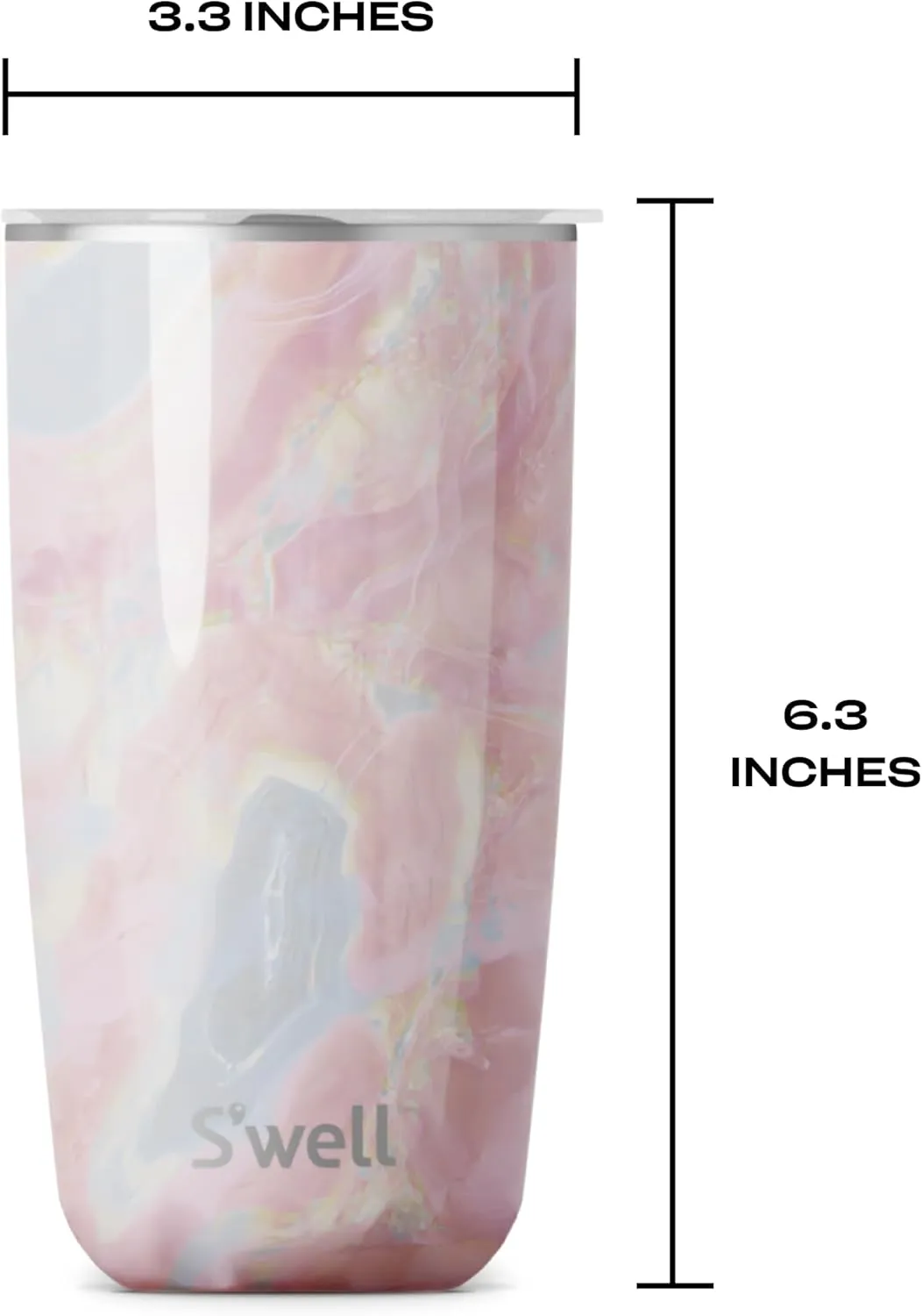 S'well Stainless Steel Tumbler with Slide-Open Lid, 18oz, Geode Rose, Triple Layered Vacuum Insulated Containers Keeps Drinks Cold for 12 Hours and Hot for 4, BPA Free
