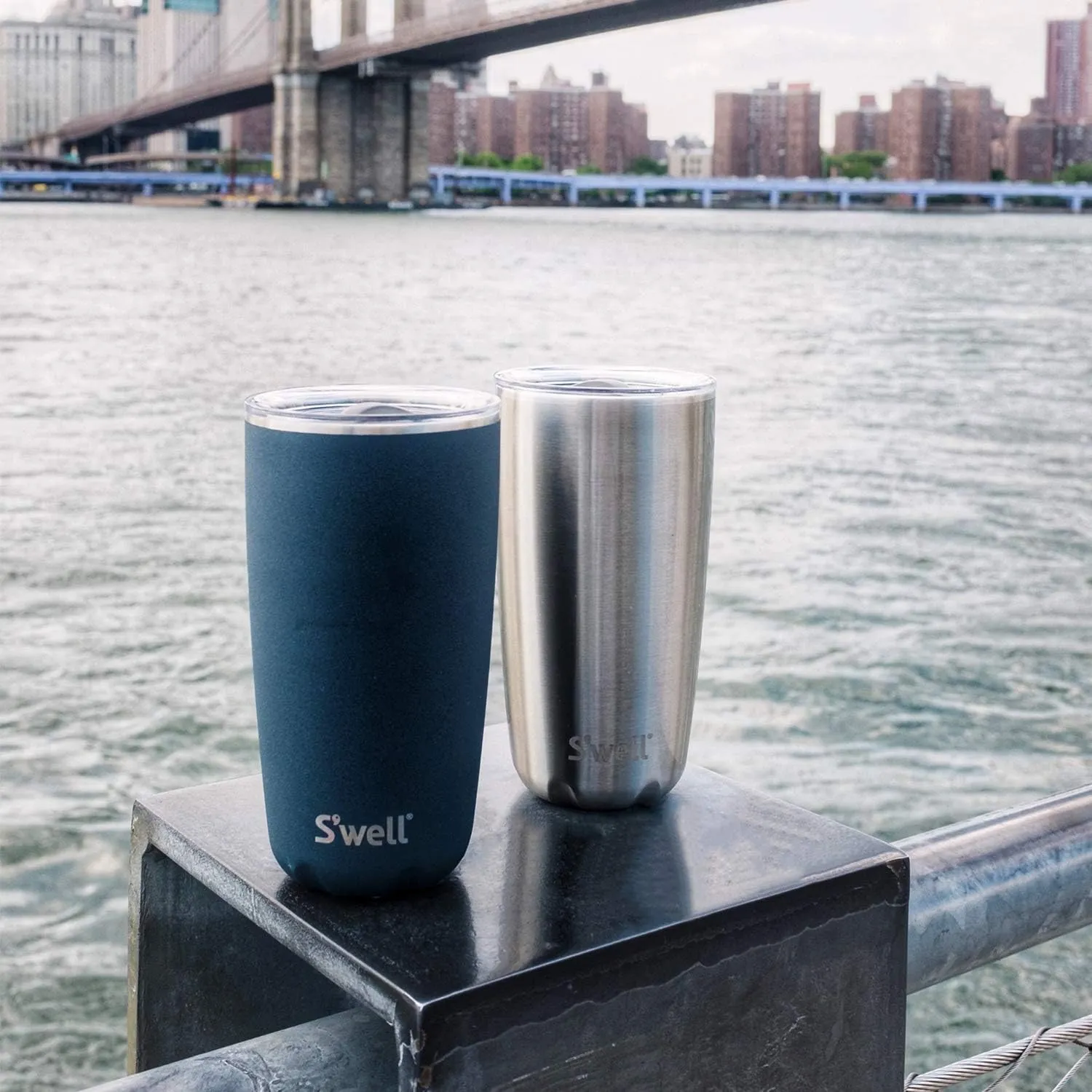 S'well Stainless Steel Tumbler with Slide-Open Lid, 18oz, Moonstone, Triple Layered Vacuum Insulated Containers Keeps Drinks Cold for 12 Hours and Hot for 4, BPA Free