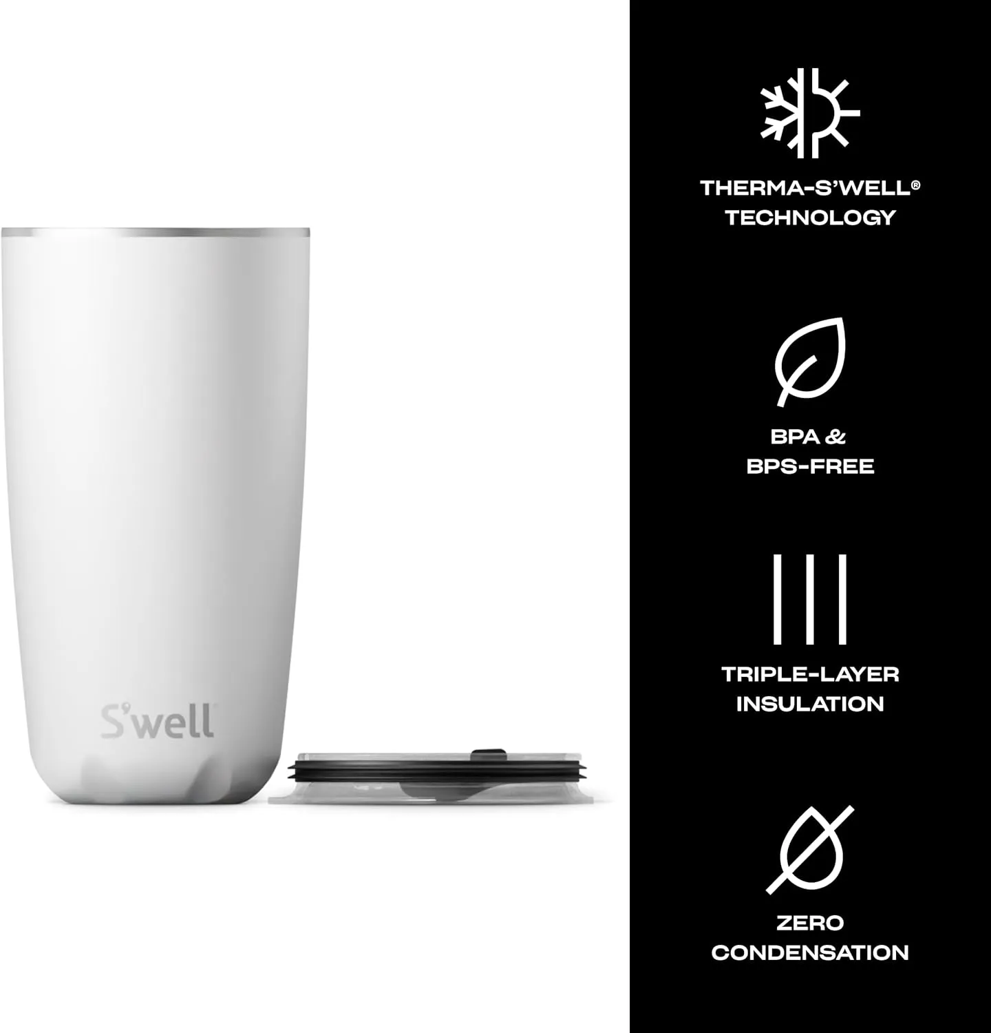 S'well Stainless Steel Tumbler with Slide-Open Lid, 18oz, Moonstone, Triple Layered Vacuum Insulated Containers Keeps Drinks Cold for 12 Hours and Hot for 4, BPA Free