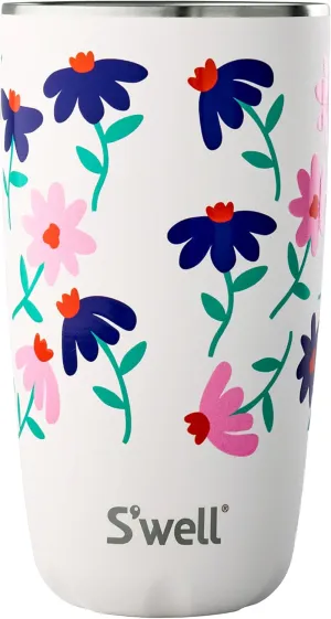 S'well Stainless Steel Tumbler with Slide-Open Lid, 18oz, Navy Daisy, Triple Layered Vacuum Insulated Containers Keeps Drinks Cold for 12 Hours and Hot for 4, BPA Free