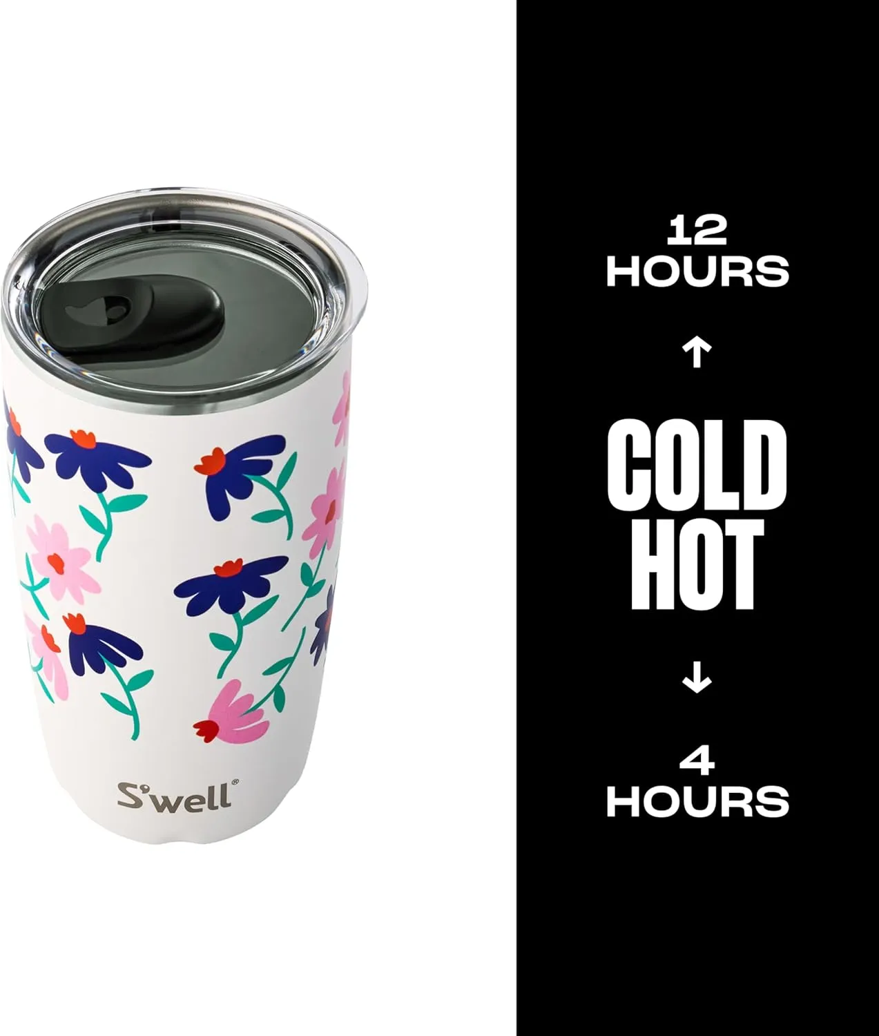 S'well Stainless Steel Tumbler with Slide-Open Lid, 18oz, Navy Daisy, Triple Layered Vacuum Insulated Containers Keeps Drinks Cold for 12 Hours and Hot for 4, BPA Free