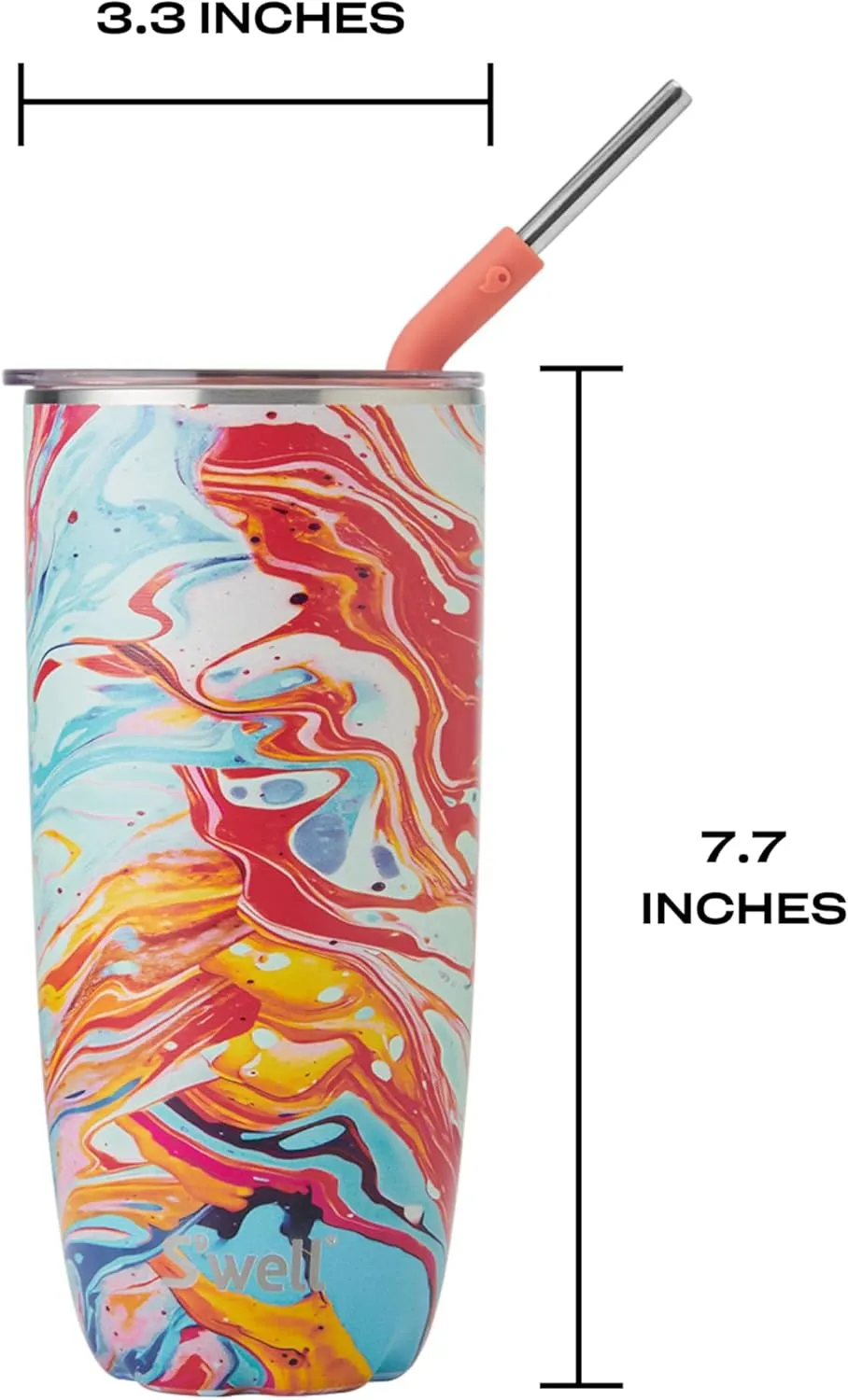 S'well Stainless Steel Tumbler with Straw and Slide-Open Lid, 24oz, Marble Swirl, Triple Layered Vacuum Insulated Containers Keeps Drinks Cold for 18 Hours and Hot for 5, BPA Free