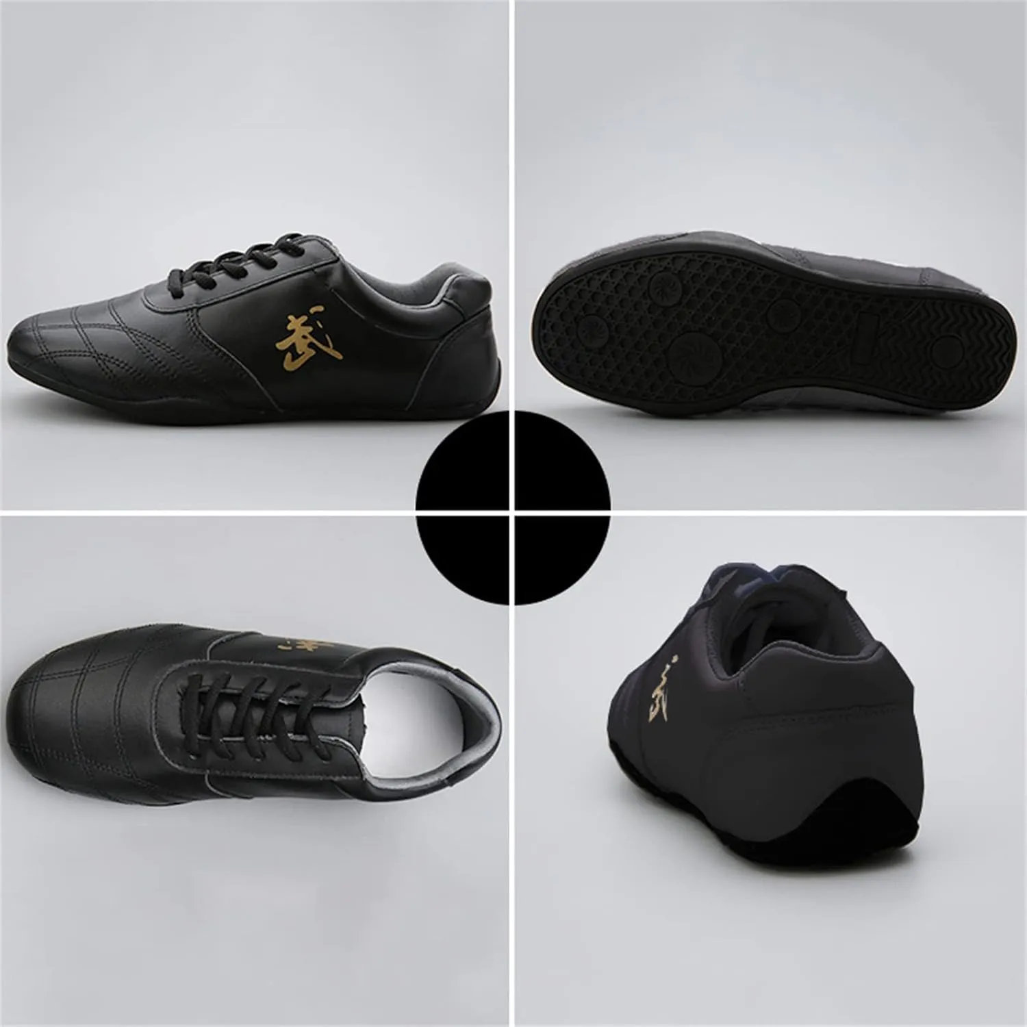 Tai Chi Kung Fu Shoes, Leather Martial Art Shoes Chinese Wushu Shaolin Trainer Wing Chun Sneakers for Men Women