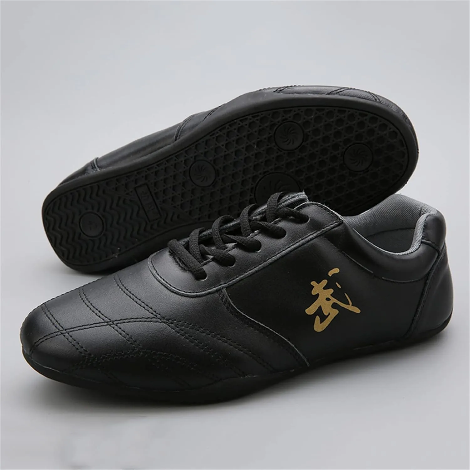 Tai Chi Kung Fu Shoes, Leather Martial Art Shoes Chinese Wushu Shaolin Trainer Wing Chun Sneakers for Men Women
