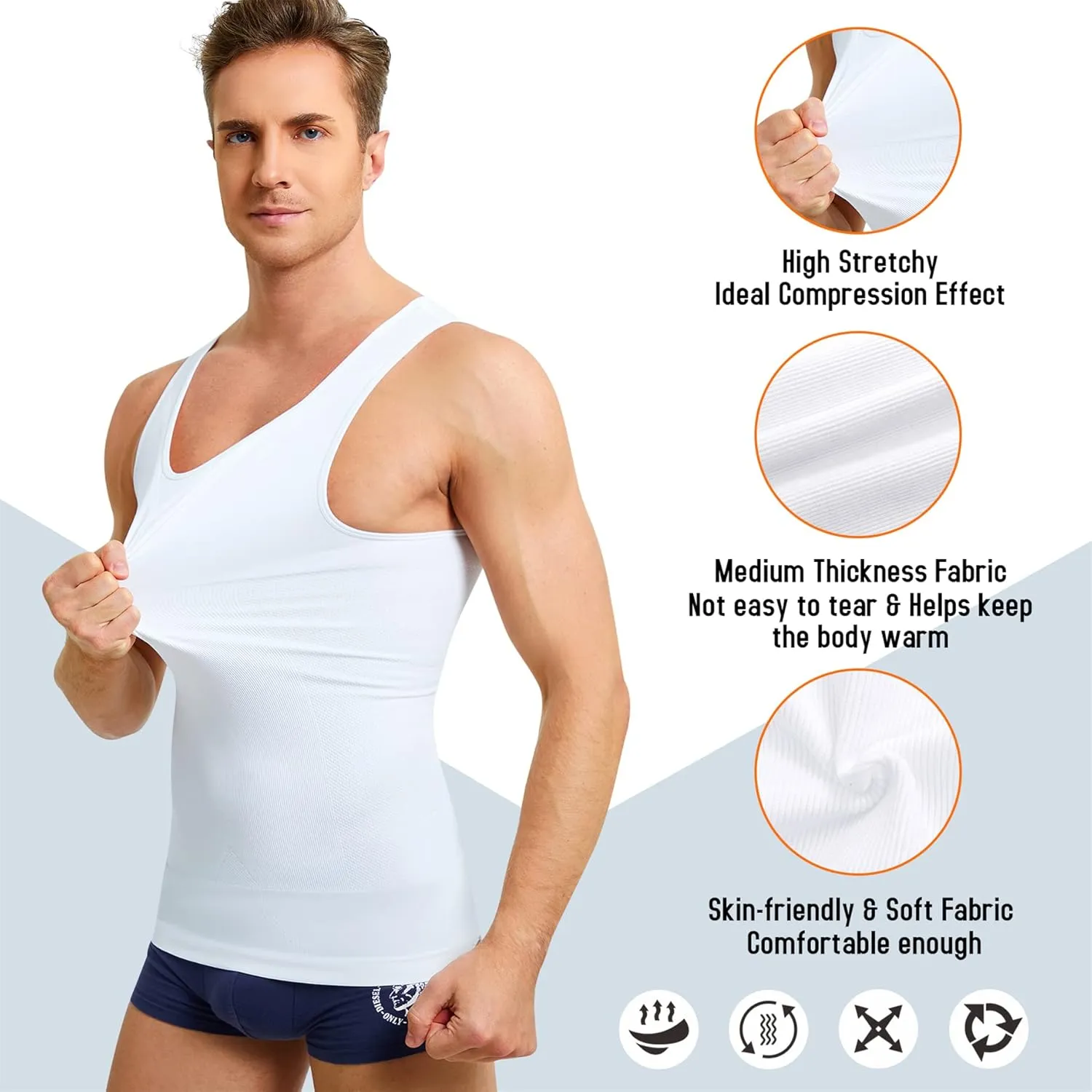 TAILONG Compression Shirts for Men Shapewear Slimming Body Shaper Waist Trainer Vest Workout Tank Tops Abdomen Undershirts