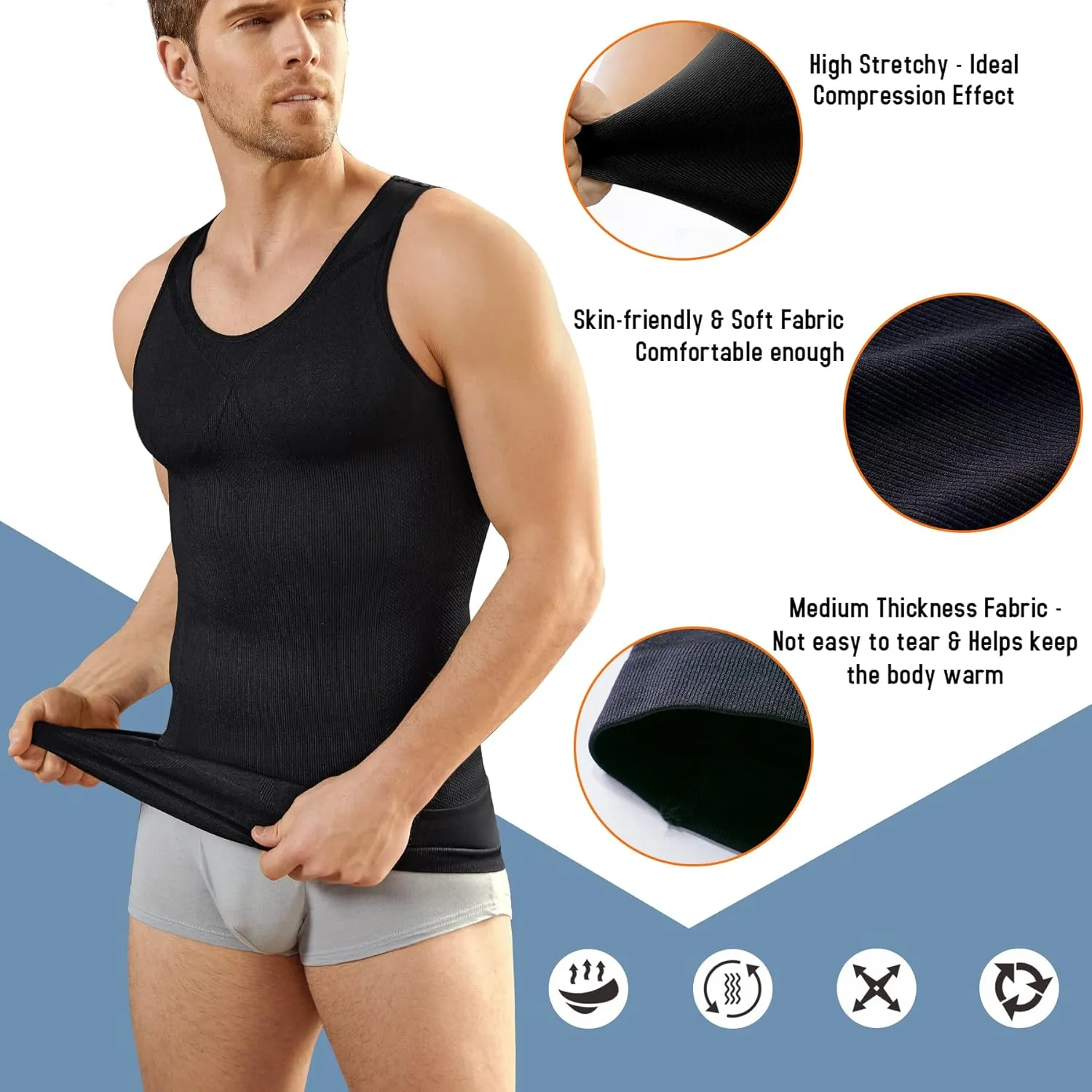 TAILONG Compression Shirts for Men Shapewear Slimming Body Shaper Waist Trainer Vest Workout Tank Tops Abdomen Undershirts