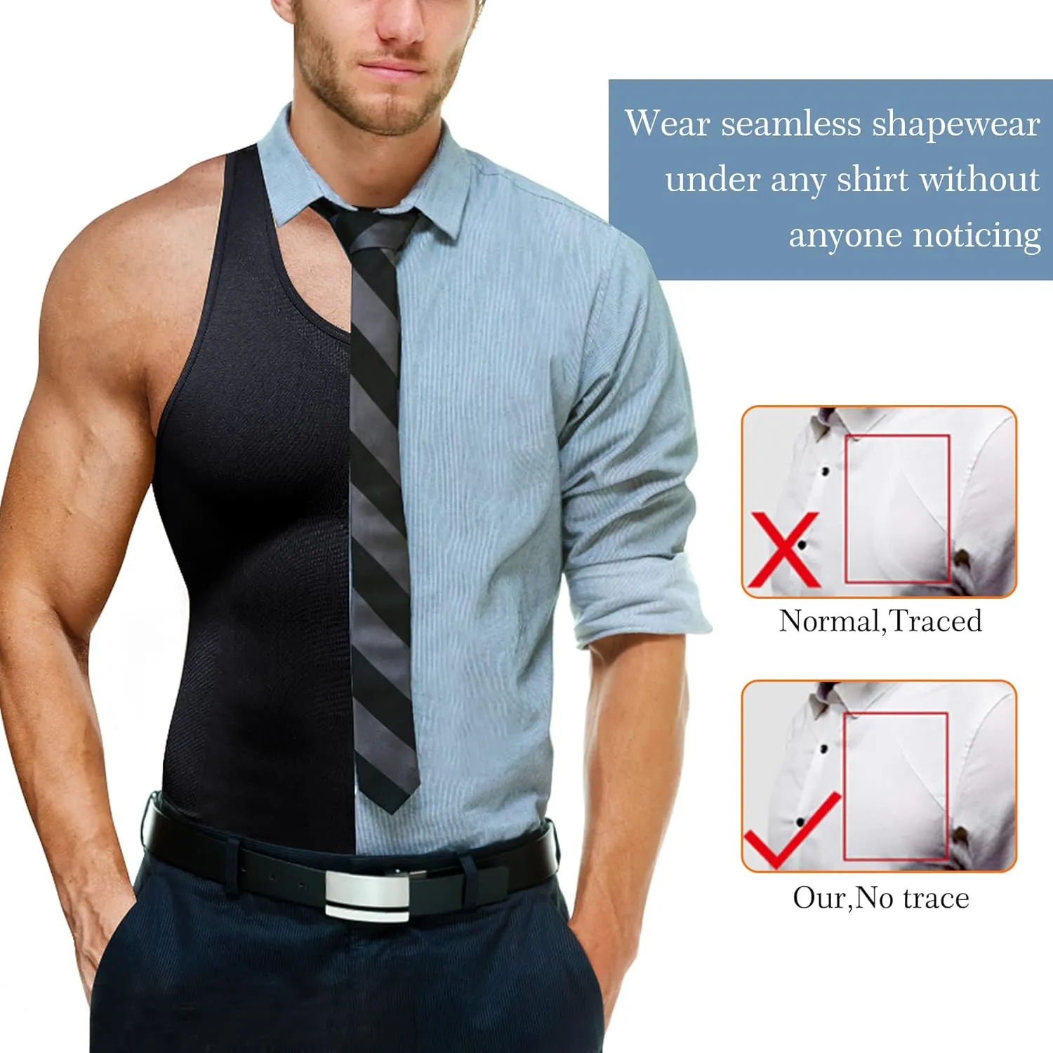 TAILONG Compression Shirts for Men Shapewear Slimming Body Shaper Waist Trainer Vest Workout Tank Tops Abdomen Undershirts