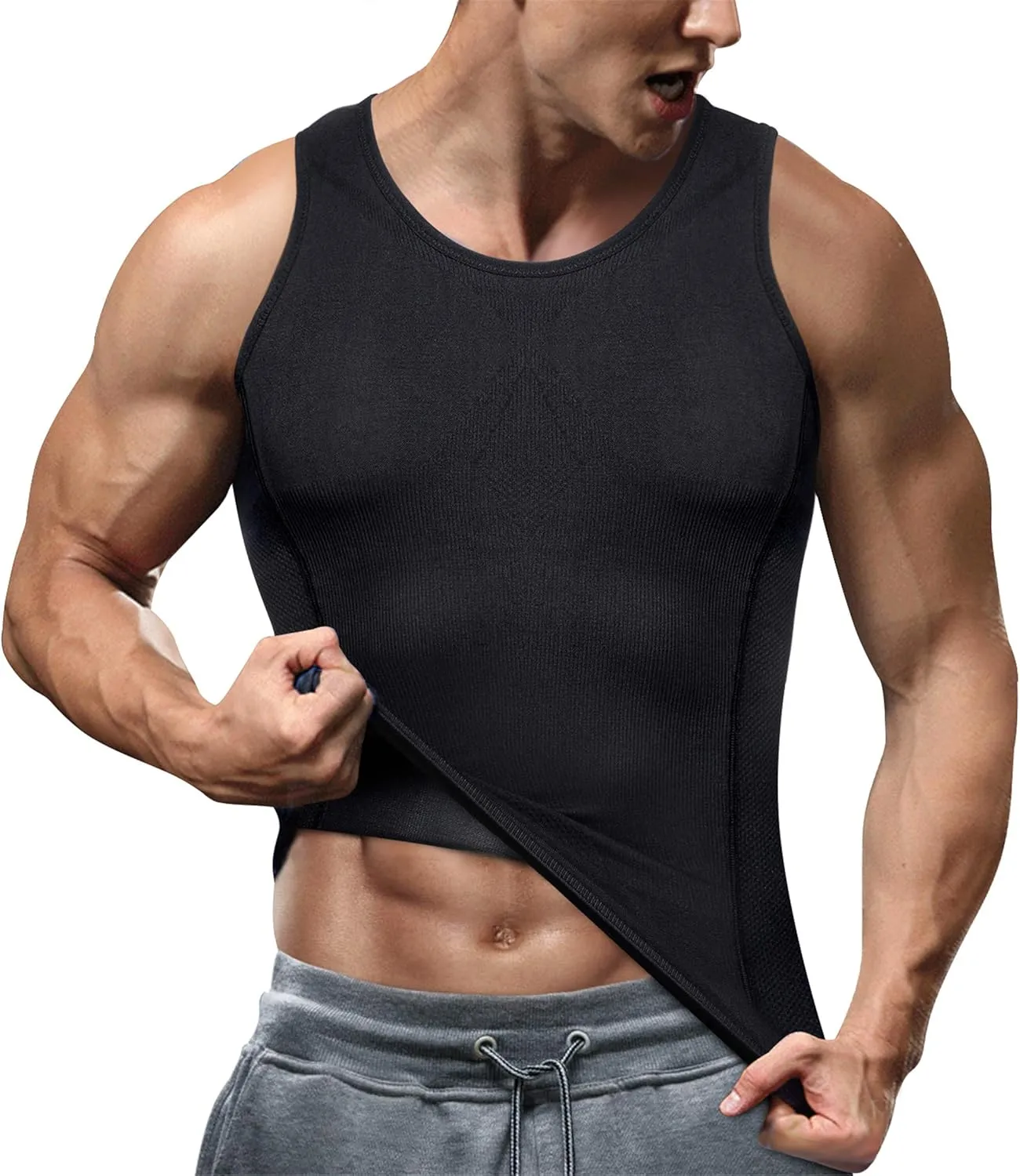 TAILONG Compression Shirts for Men Shapewear Slimming Body Shaper Waist Trainer Vest Workout Tank Tops Abdomen Undershirts