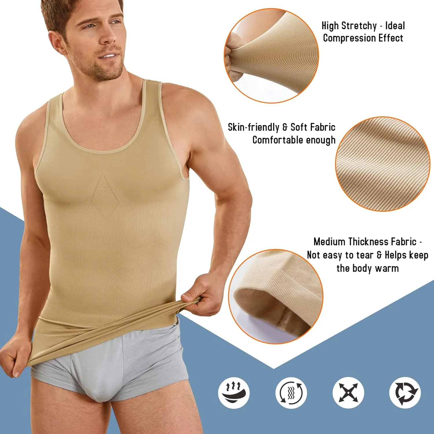TAILONG Compression Shirts for Men Shapewear Slimming Body Shaper Waist Trainer Vest Workout Tank Tops Abdomen Undershirts