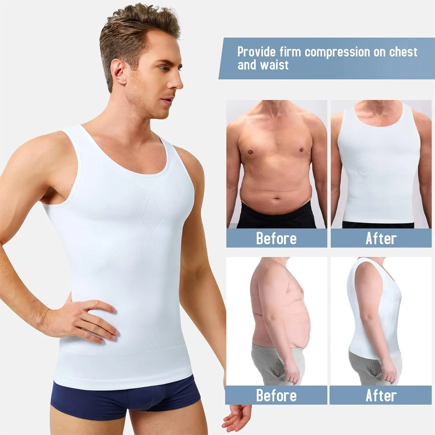 TAILONG Compression Shirts for Men Shapewear Slimming Body Shaper Waist Trainer Vest Workout Tank Tops Abdomen Undershirts