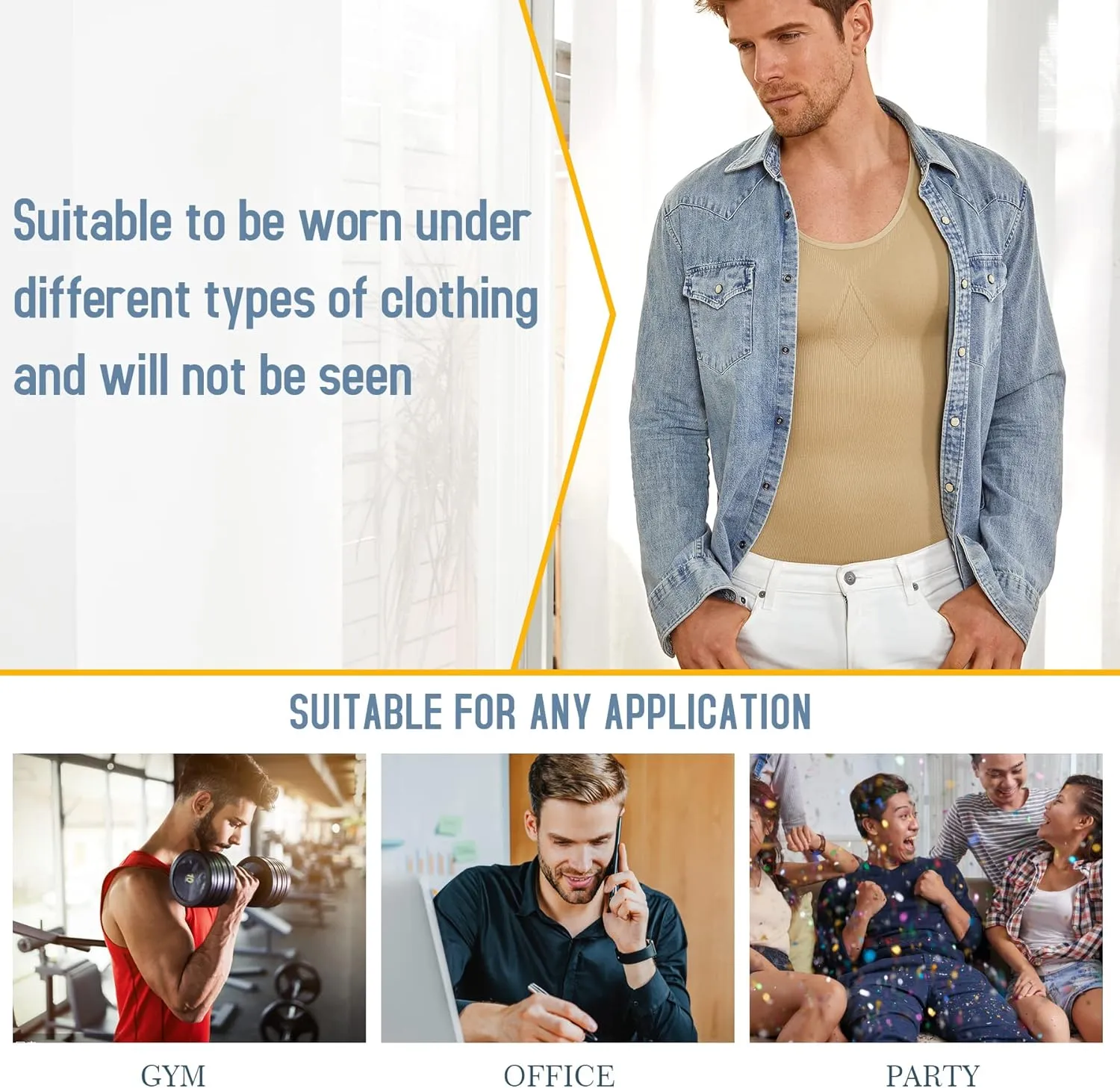 TAILONG Compression Shirts for Men Shapewear Slimming Body Shaper Waist Trainer Vest Workout Tank Tops Abdomen Undershirts