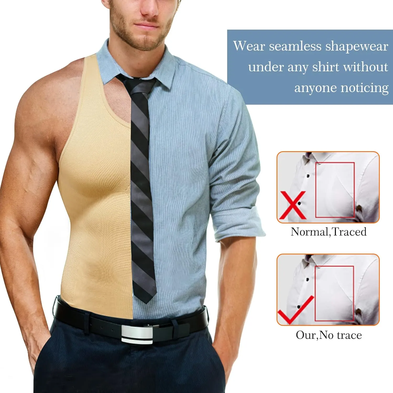 TAILONG Compression Shirts for Men Shapewear Slimming Body Shaper Waist Trainer Vest Workout Tank Tops Abdomen Undershirts