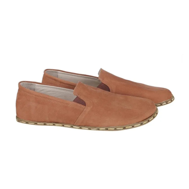 Tan Slip-On Wide Barefoot Nubuck Leather Handmade Sport Shoes