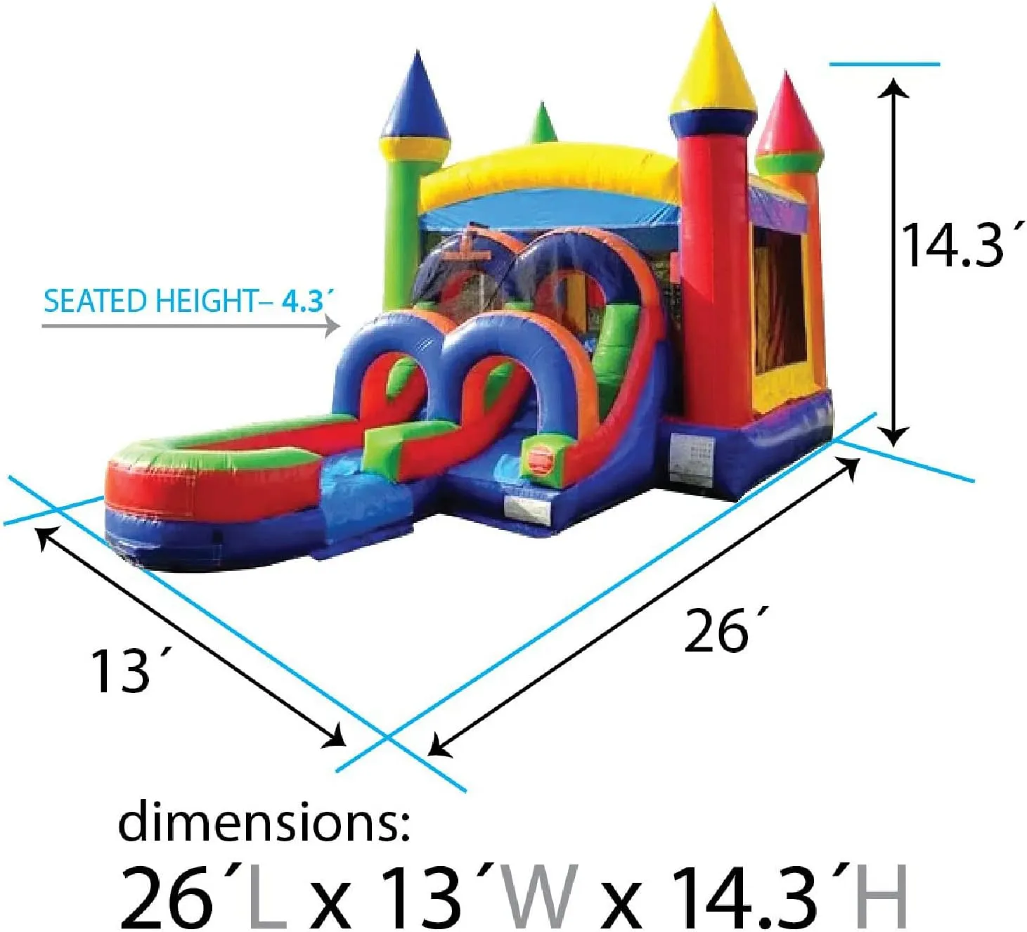 TentandTable Inflatable Bounce House Water Slide for Toddlers and Kids - Commercial Grade Bouncy Castle for Adults - Jump House, Includes Electric Air Blower - 26' L x 13' W x 14' H - Rainbow