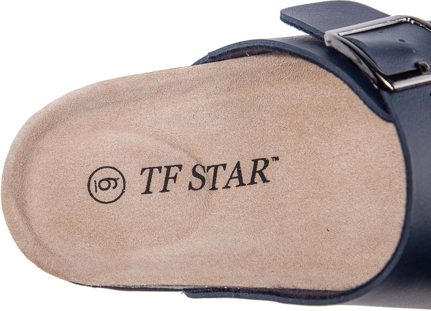 TF STAR Women 2-Strap Adjustable Buckle, Flat Casual Cork Slide Sandals,Slide Cork Footbed Sandals for Women