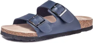 TF STAR Women 2-Strap Adjustable Buckle, Flat Casual Cork Slide Sandals,Slide Cork Footbed Sandals for Women