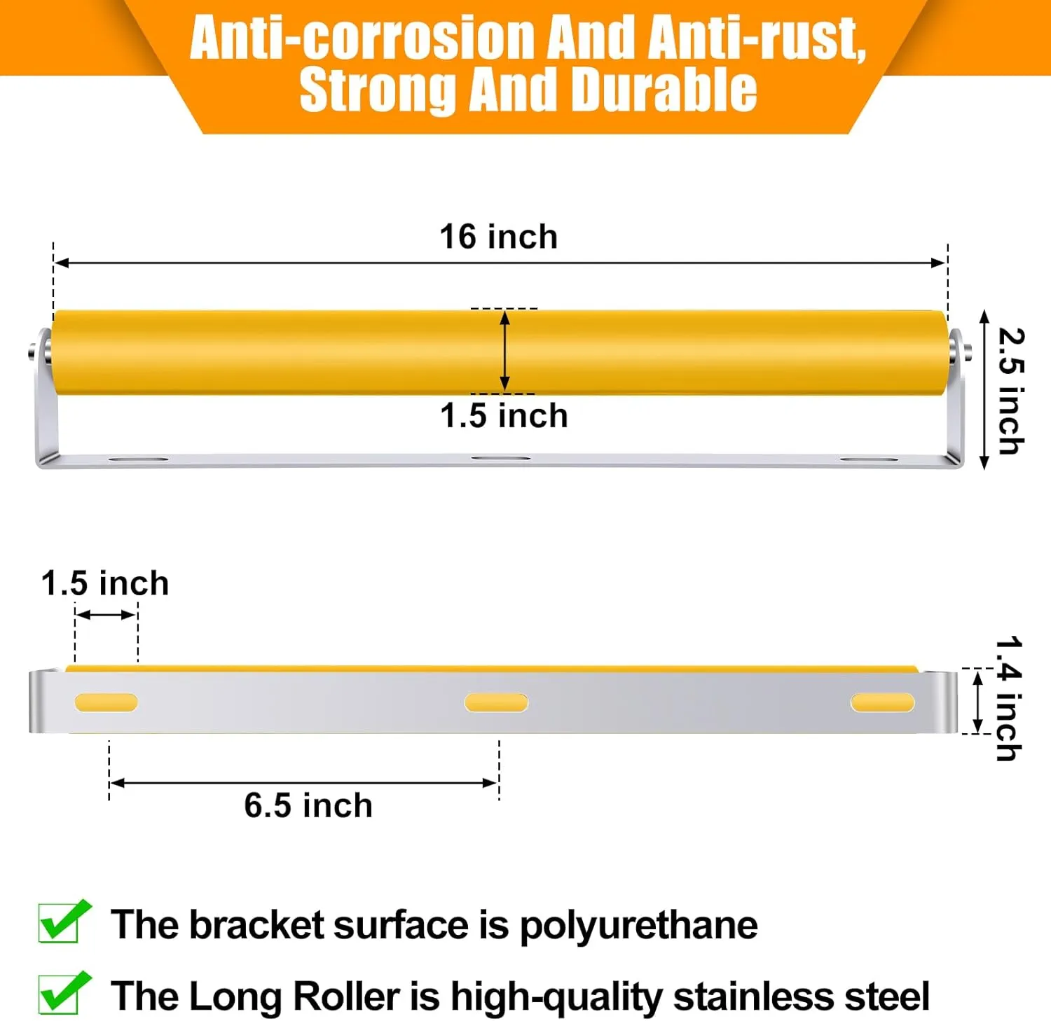 Therwen Boat Trailer Roller with Bracket Set Conveyor Rollers 1.5" Diameter Kayak Roller Metal Roller with Bracket for Transporting Raft Industrial Use