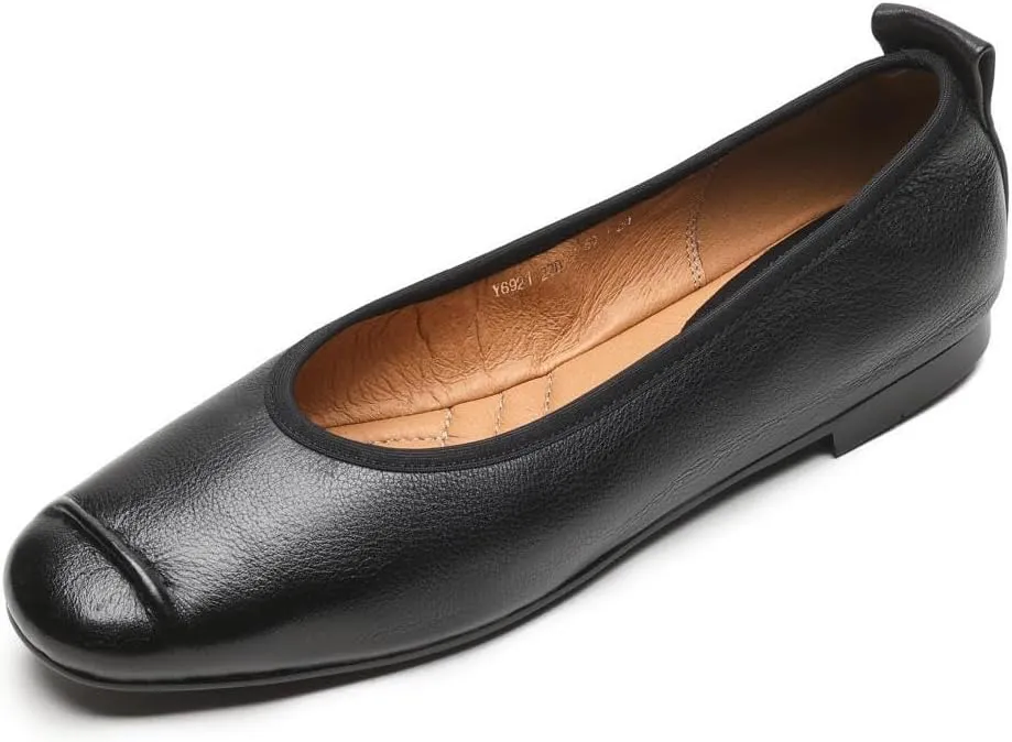 TinaCus Women's Genuine Leather Round Toe Soft Slip On Handmade Ballet Flats Shoes