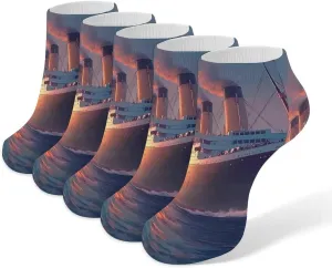 Titanic Sailing Ship on The Sunset Ankle No Show Socks Soft Loafer Socks Low Cut Non Slip Flat Sock 5 PC